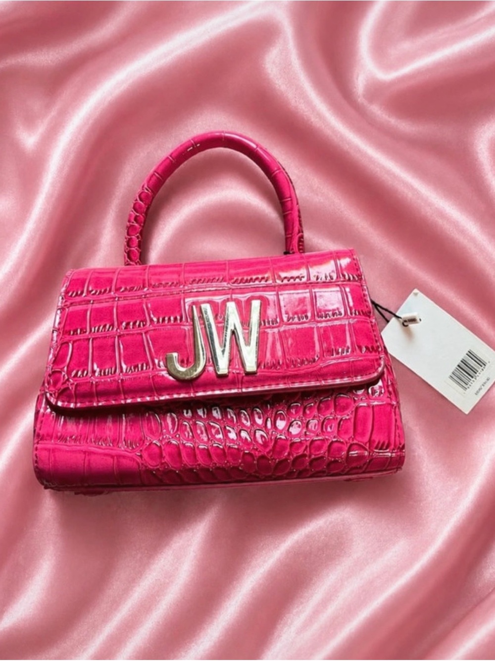 Pink Croc-Embossed Top-Handle Bag